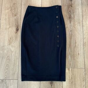 Express Stretchy Navy Blue Pencil Skirt with Slit and Buttons Chic Office XXS